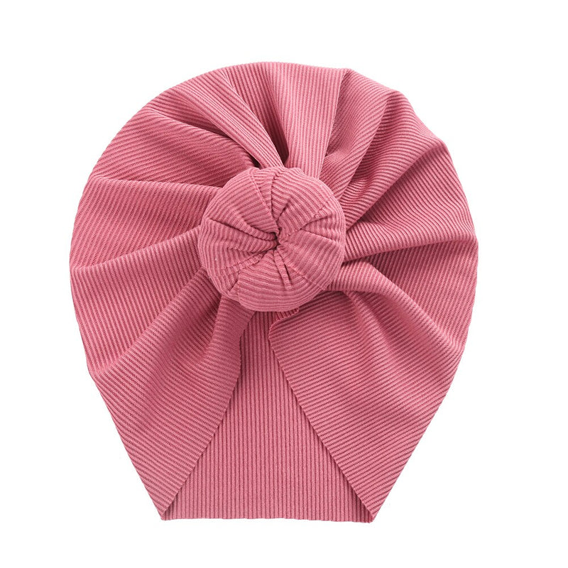 Ribbed Bunny Knot Turban Hat for Baby Girls - Pastel Bonnet Caps