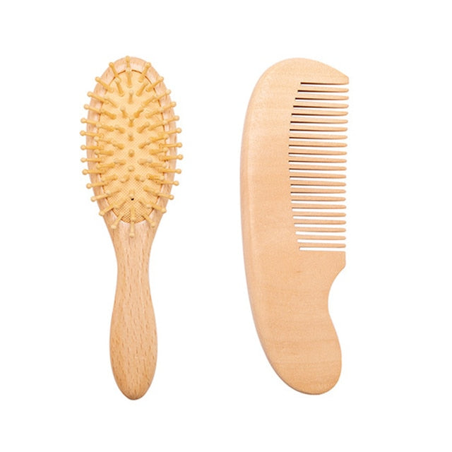 Baby Wooden Hair Combing Set - Brush/Comb/Massager