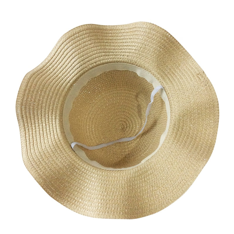 Girls Black Ribbon Summer Straw Hat