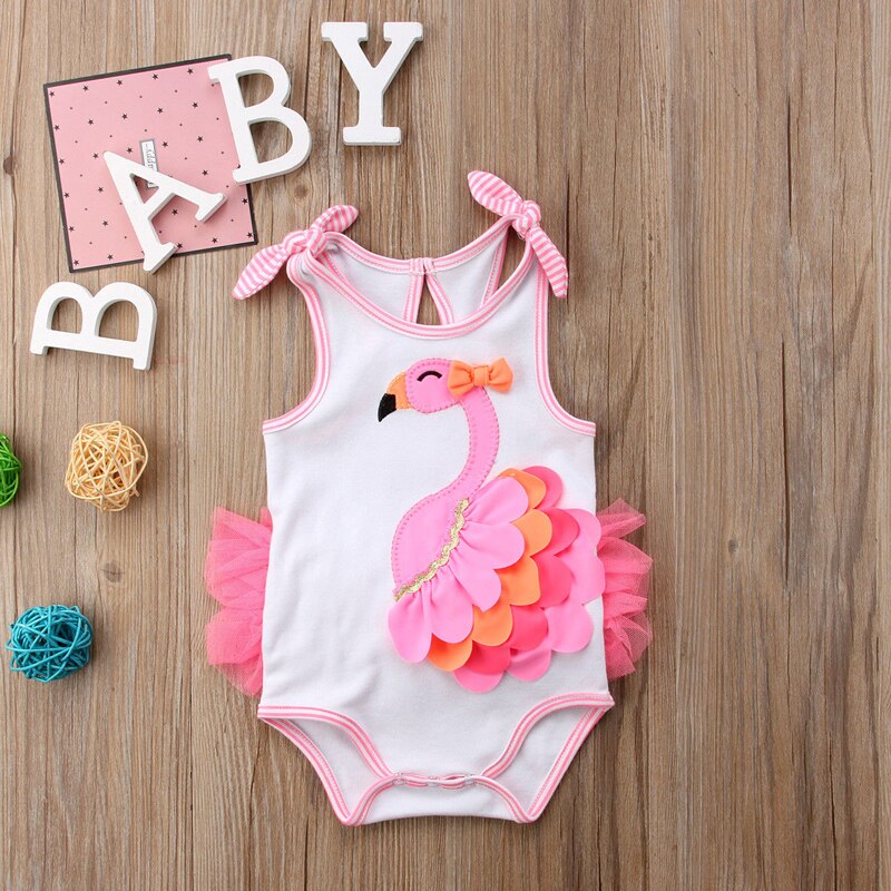 Flamingo & Flower Bow Baby Girl Romper for Beachwear