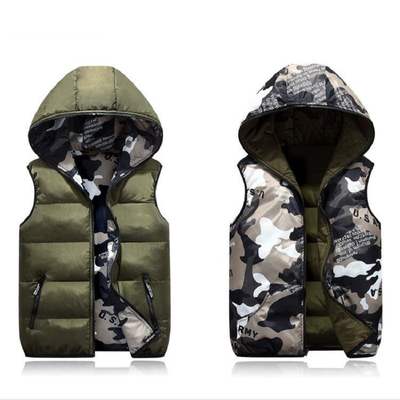 Reversible Warm Camo Vest for Girls or Boys - Winter Children Outwears