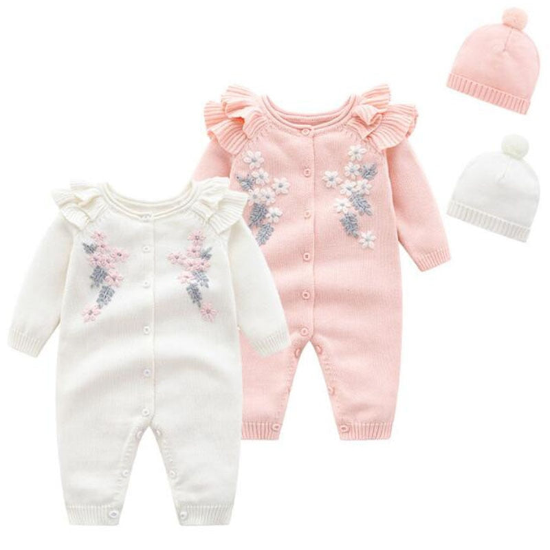 Ysubest Kids New 2022 Spring Autumn Girl Embroidery Rompers + Hat Baby Girl Newborn Rompers Clothes Baby Girl Rompers - The Snuggley