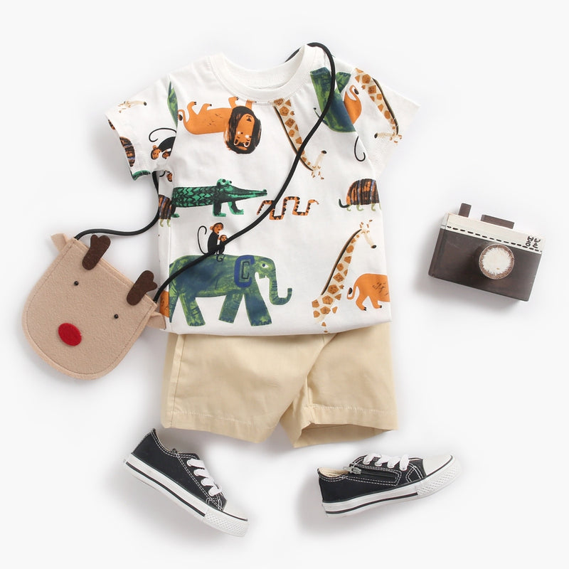 Animal Printed Cotton Shirt & Shorts Set