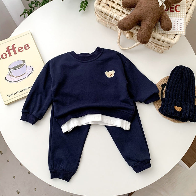 Toddler Outfits Baby Boy Tracksuit Cute Bear Head Embroidery Sweatshirt And Pants 2pcs Sport Suit Fashion Kids Girls Clothes Set
