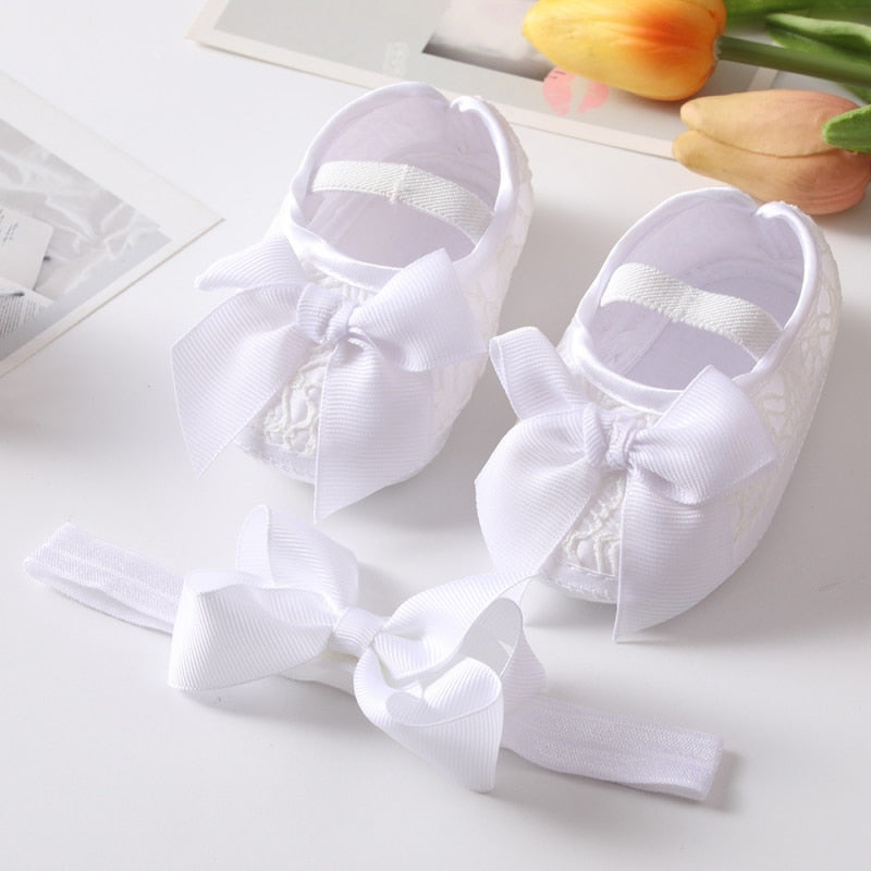 Sparkly Sequins Baby Girl Bow-Knot Shoes & Headband Set