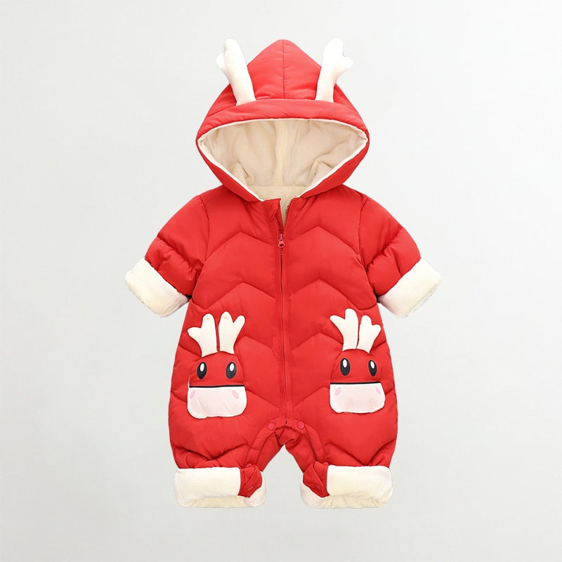 Cute Reindeer Velvet Baby Snowsuit - Overall Todder Winter Coats