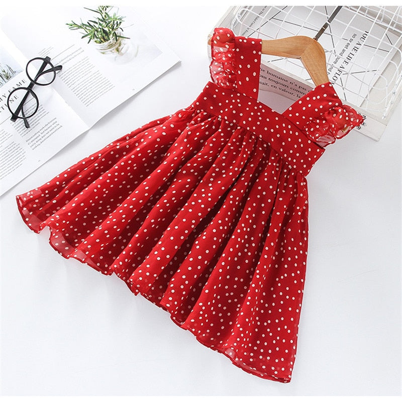 Sheer Chiffon Polka Dot Summer Dress for Girls