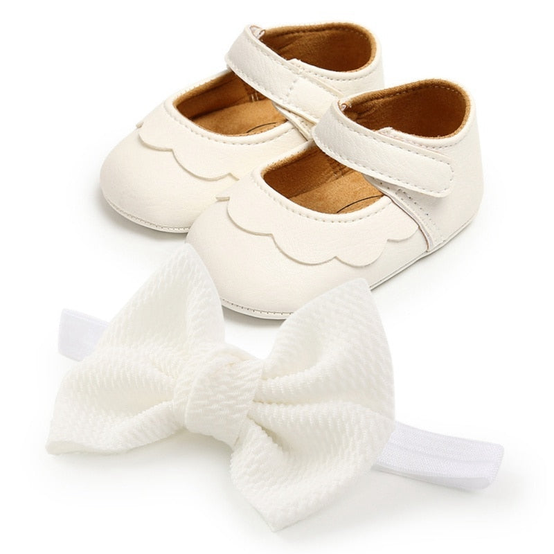Sparkly Sequins Baby Girl Bow-Knot Shoes & Headband Set