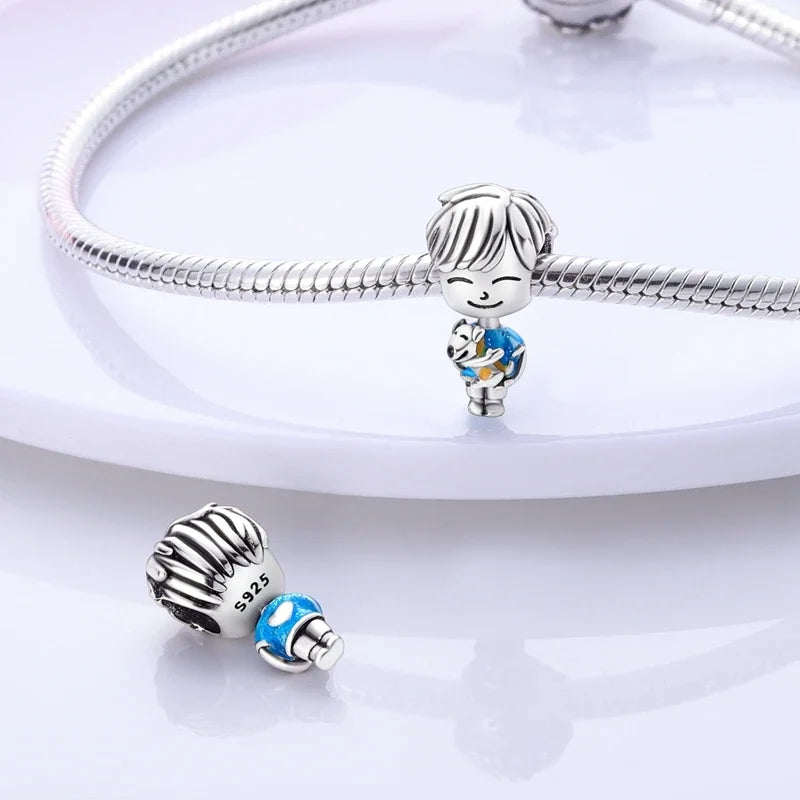 925 Sterling Silver Boy Girl Couple Lovers Beads Charms Zirconium Dangle Fit Original Pandora Bracelet Charms Jewelry Women DIY