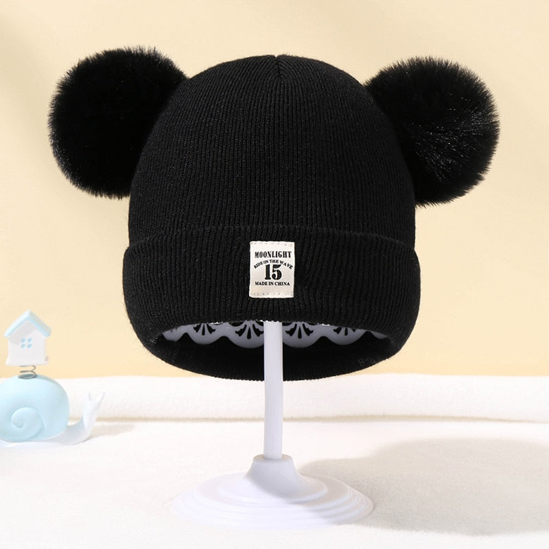 Winter Children Warm Baby Knitted Hats With Pom Pom Kids Knit Beanie Hats Solid Color Children's Hat For Boys Girls Accessories - The Snuggley