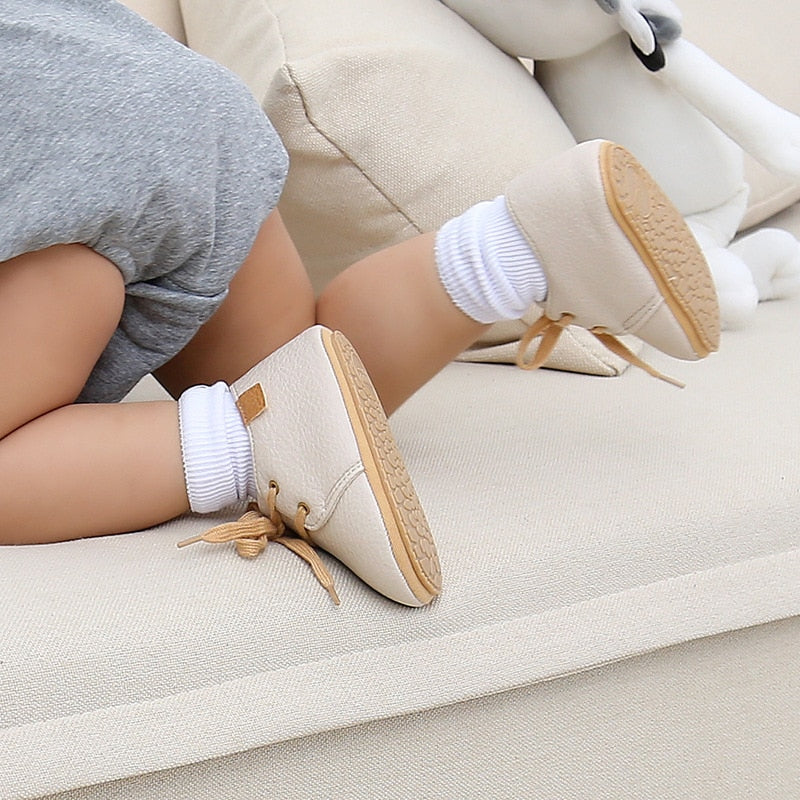 Warm Brown Leather Floor Shoes for Infants