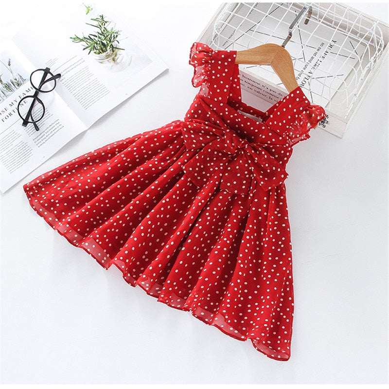 Sheer Chiffon Polka Dot Summer Dress for Girls