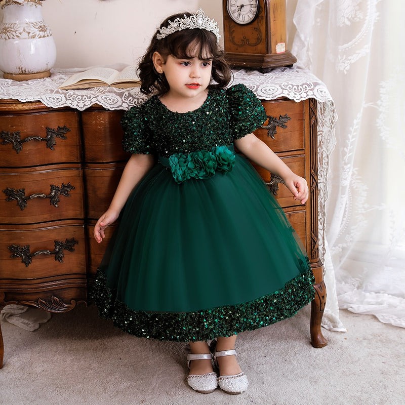 Baby Girl Sequin Bow Dress Gown for Birthday or Baptism