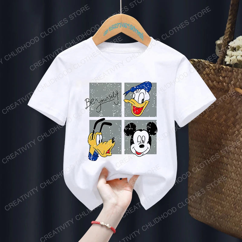 New Summer Minnie Children T-shirt Kawaii Disney T Shirt Mickey Mouse Anime Cartoons Casual Vintage Clothes Kid Girl Boy Top Tee