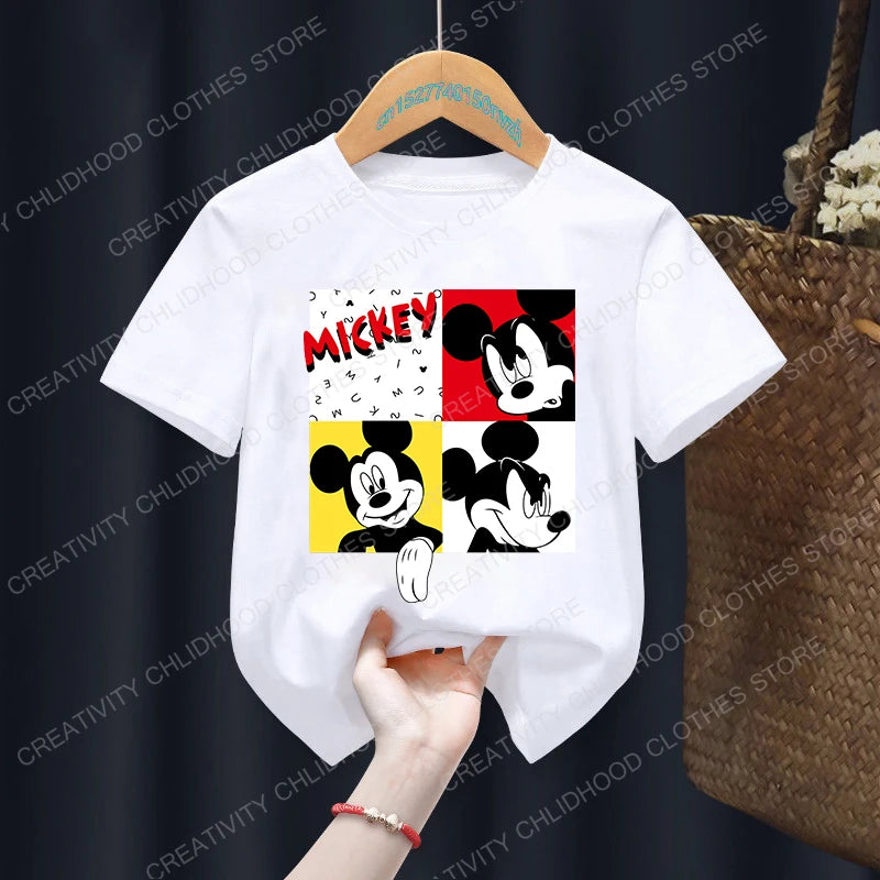 New Summer Minnie Children T-shirt Kawaii Disney T Shirt Mickey Mouse Anime Cartoons Casual Vintage Clothes Kid Girl Boy Top Tee