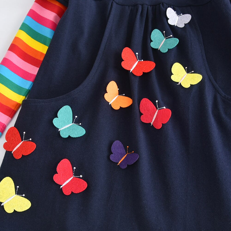 Butterfly & Rainbow Line Birthday Dress for Girls