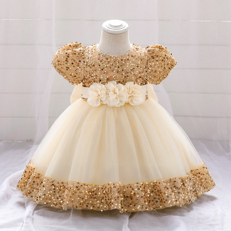Baby Girl Sequin Bow Dress Gown for Birthday or Baptism