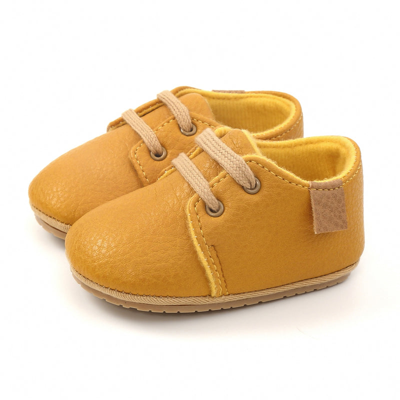 Warm Brown Leather Floor Shoes for Infants