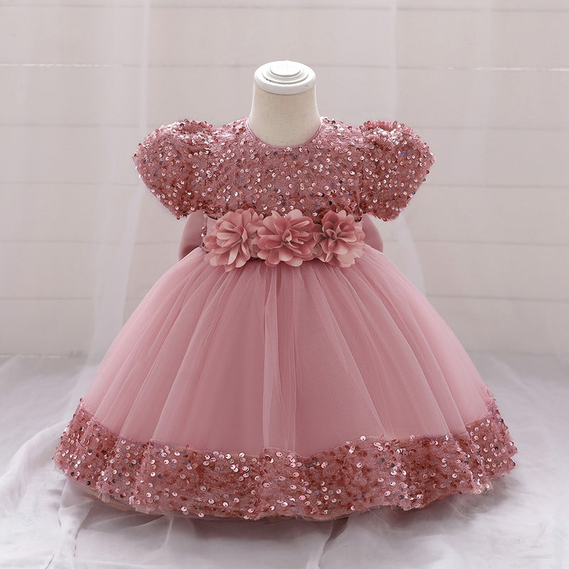 Baby Girl Sequin Bow Dress Gown for Birthday or Baptism