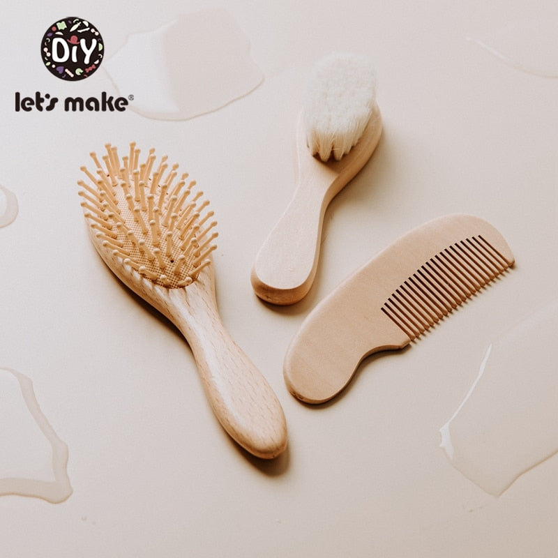 Baby Wooden Hair Combing Set - Brush/Comb/Massager