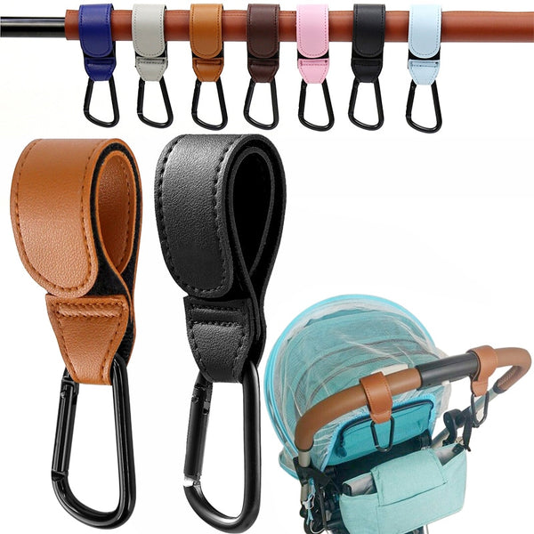 2pcs Stylish Baby Bag Stroller Hook - Leather Pram Clips - The Snuggley