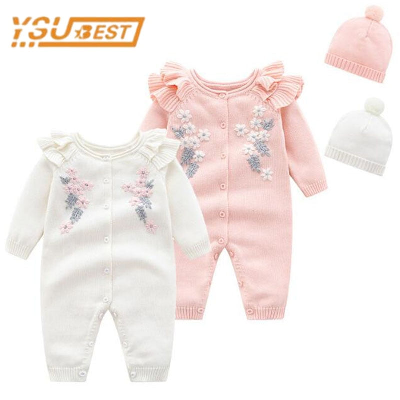 Ysubest Kids New 2022 Spring Autumn Girl Embroidery Rompers + Hat Baby Girl Newborn Rompers Clothes Baby Girl Rompers - The Snuggley