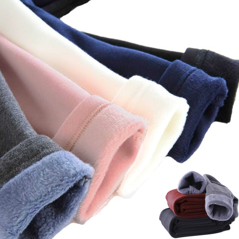 Dot Print Velvet Stretch Leggings for Girls - Cozy Winter Pants