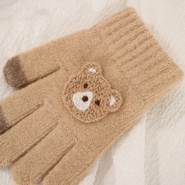 Adorable Cartoon Bear Knit Gloves for Toddlers - Warm and Cozy Acrylic Mittens - Image 6