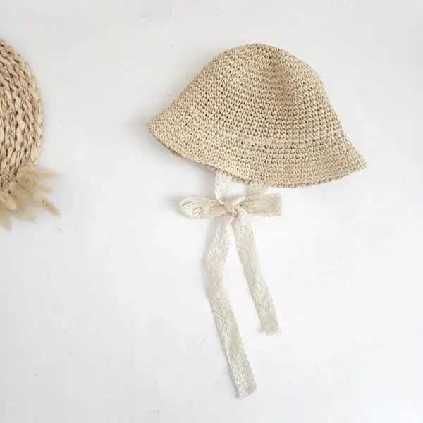 Chic Straw Baby Girl Hat: Elegant Summer Accessory with a Lace Bow Detail - Image 7