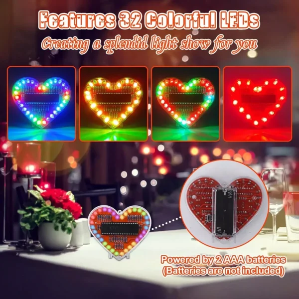 Heart-Shaped RGB LED Light Kit - DIY Soldering Project for STEM Education - Image 3