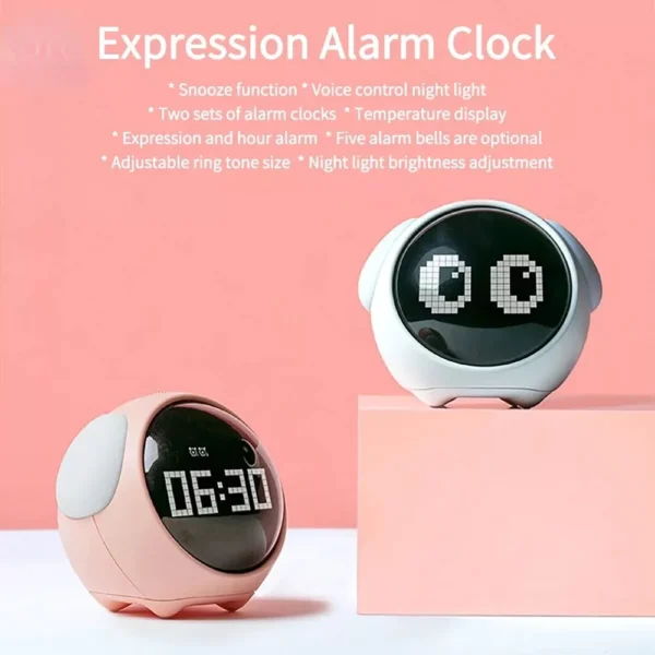 Charming Expression Multifunctional Kids' Alarm Clock with Voice-Controlled Night Light and USB Charging - Image 2