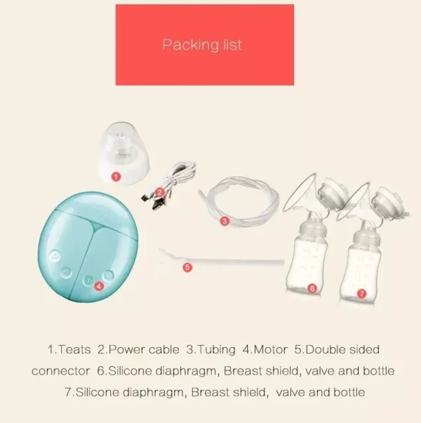 USB Rechargeable Double Electric Breast Pump with Nursing Pads & Milk Storage Set - Image 5