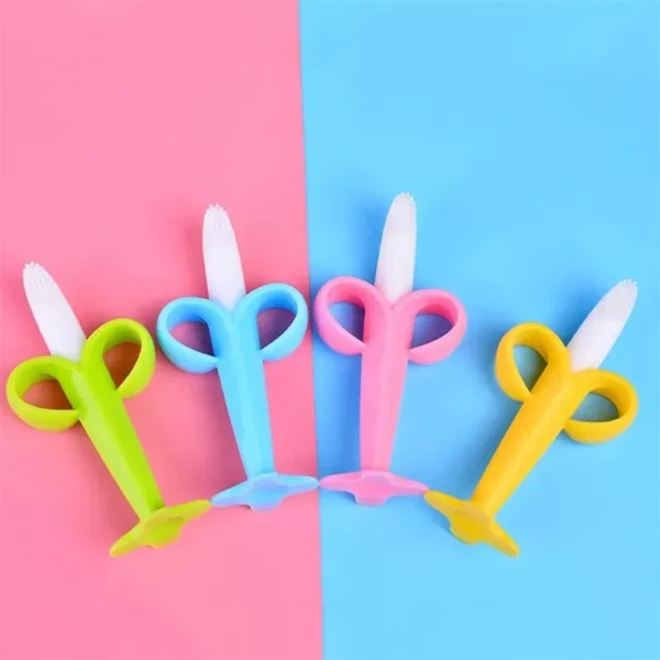 Banana Shaped Silicone Teething Toy for Babies - BPA Free, Soft Chewable Toothbrush and Teether - Image 3