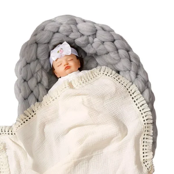 Soft Organic Cotton Bamboo Muslin Baby Swaddle Blanket & Bib - Image 7