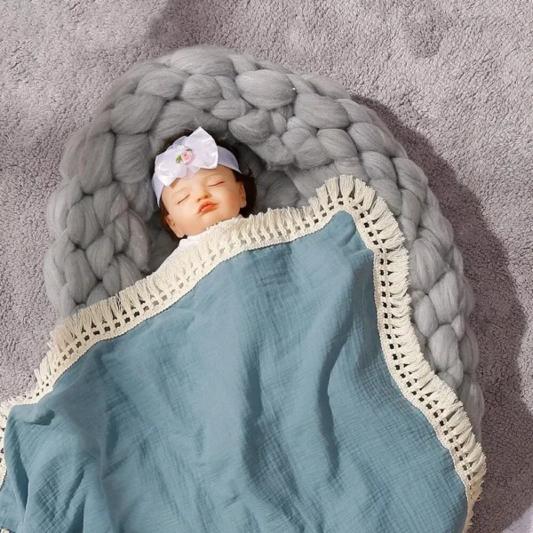 Soft Organic Cotton Bamboo Muslin Baby Swaddle Blanket & Bib - Image 6