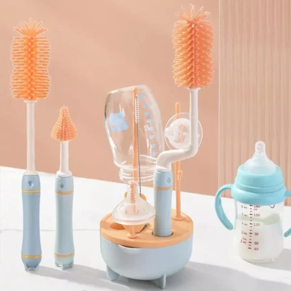 Baby Silicone Bottle Brush with Long Handle: 360-Degree Rotating Cleaning Set & Drying Rack - Image 3