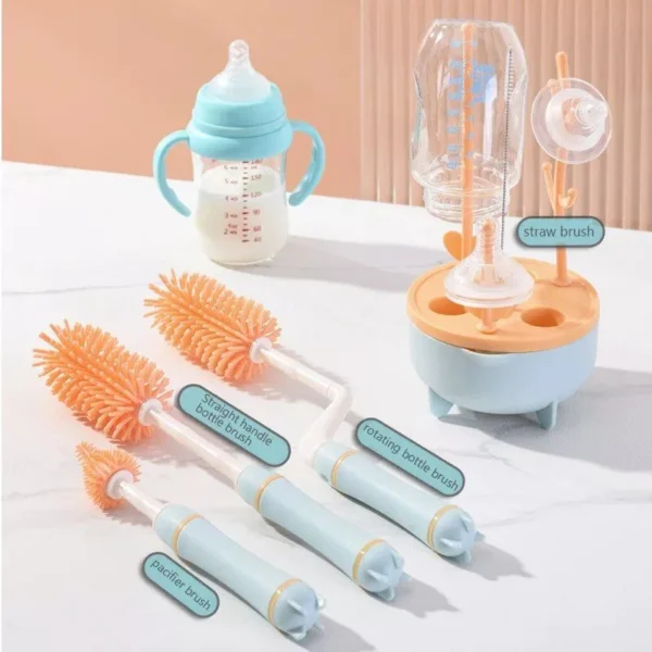 Baby Silicone Bottle Brush with Long Handle: 360-Degree Rotating Cleaning Set & Drying Rack - Image 4