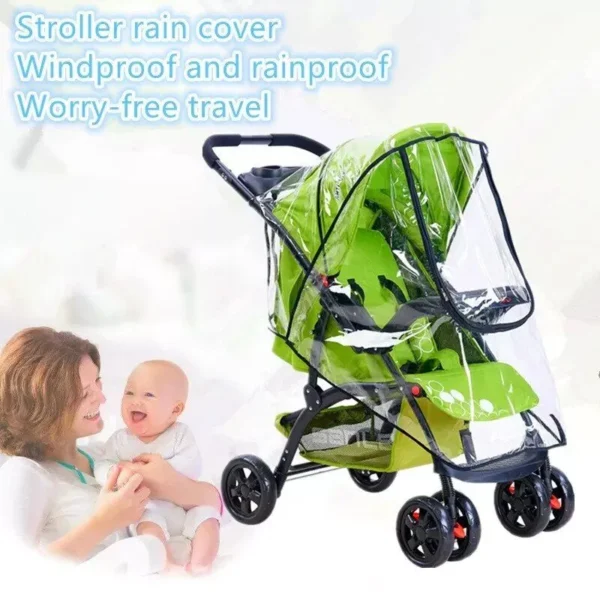 Transparent Waterproof Stroller Rain Cover with Easy-Access Zipper - Image 3