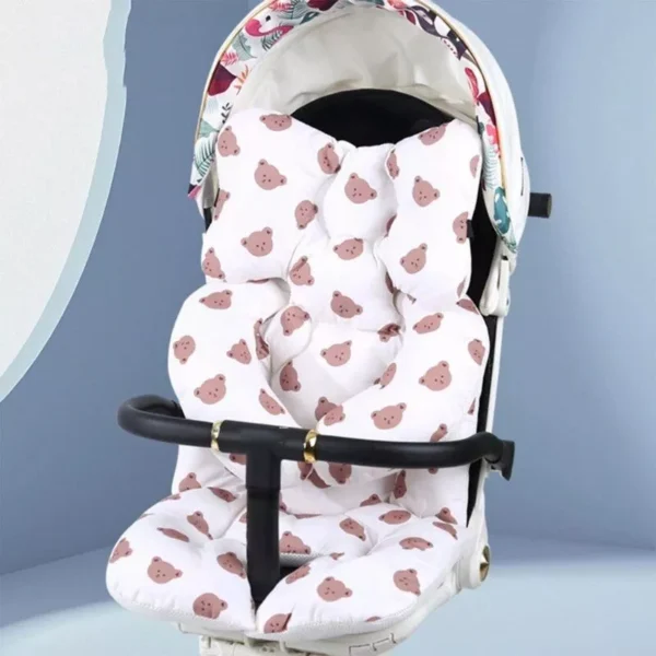 Cozy Bear-Print Baby Stroller Cushion - Soft Cotton Seat Pad for Infants & Newborns - Image 4