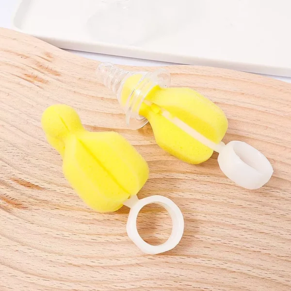 Eco-Friendly Yellow Sponge Pacifier Brush for Complete Cleaning