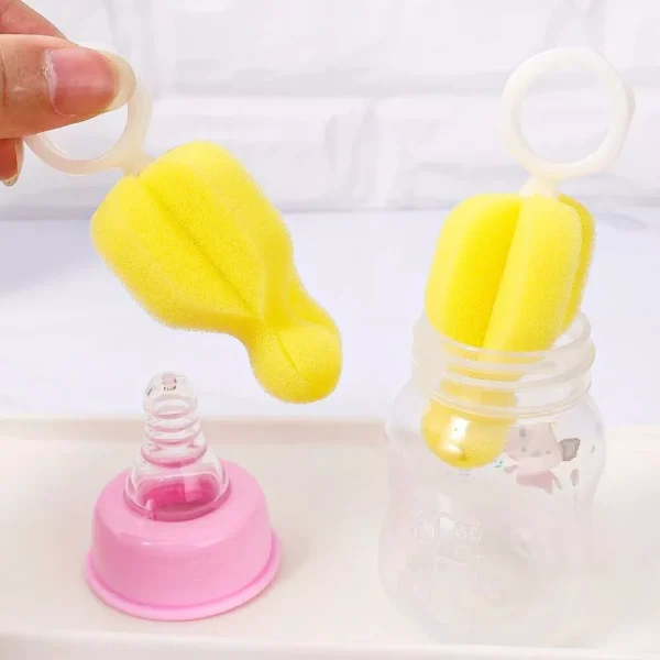 Eco-Friendly Yellow Sponge Pacifier Brush for Complete Cleaning - Image 4