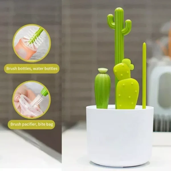 Cute Cartoon Cactus Baby Bottle Cleaning Brush Set - Image 3