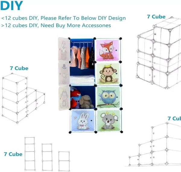 Portable Cartoon Clothes Closet DIY Modular Storage Organizer for Kids - Image 5