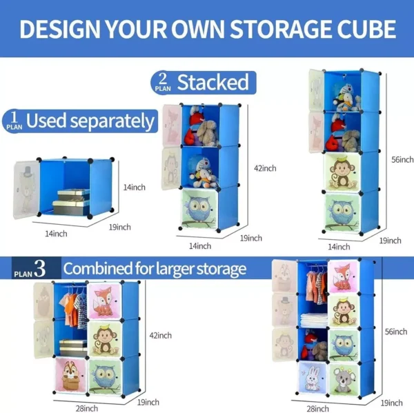 Portable Cartoon Clothes Closet DIY Modular Storage Organizer for Kids - Image 6