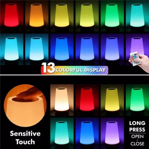 RGB Touch Sensor Dimmable Night Light - Portable, USB Rechargeable with Remote Control - Image 3