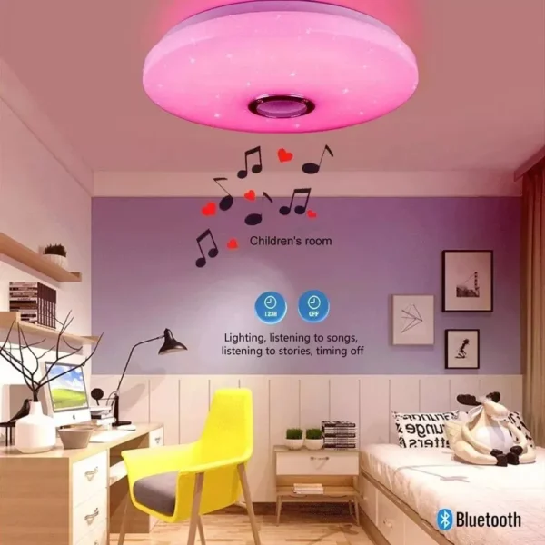 Smart RGB LED Ceiling Lamp with Bluetooth Music Sync and Remote Control - Perfect for Modern Home Lighting - Image 2