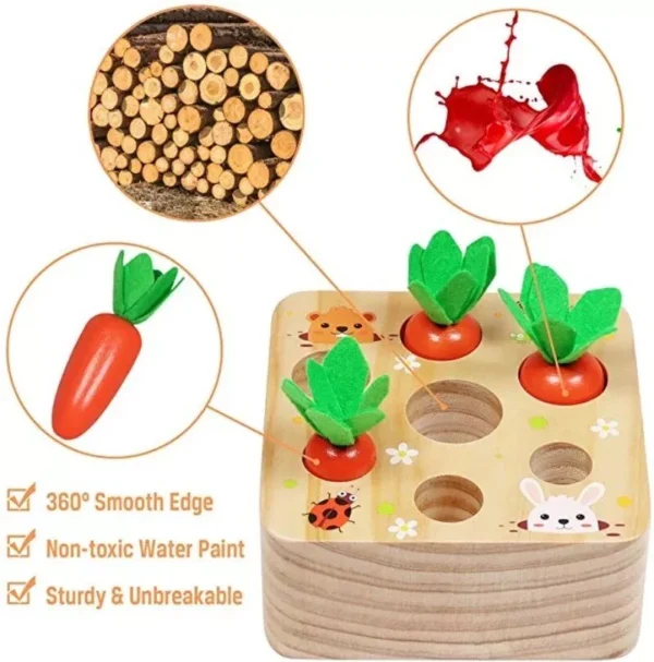 Montessori Pull Carrot Wooden Puzzle: Shape Sorting Educational Game for Kids - Image 5