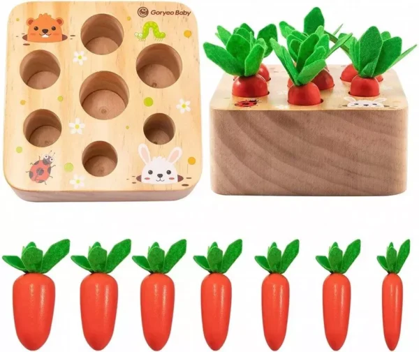 Montessori Pull Carrot Wooden Puzzle: Shape Sorting Educational Game for Kids - Image 7