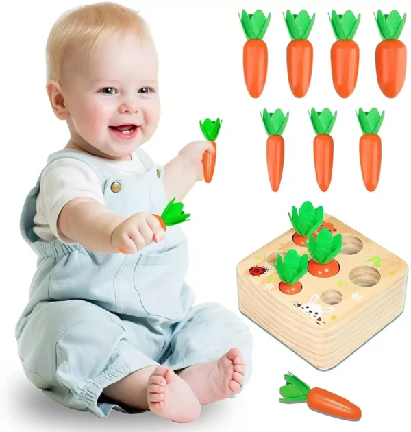 Montessori Pull Carrot Wooden Puzzle: Shape Sorting Educational Game for Kids - Image 3