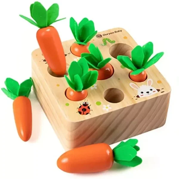 Montessori Pull Carrot Wooden Puzzle: Shape Sorting Educational Game for Kids - Image 6